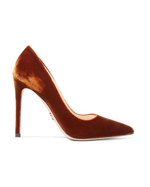 Prada Velvet Pumps in Brown | Lyst