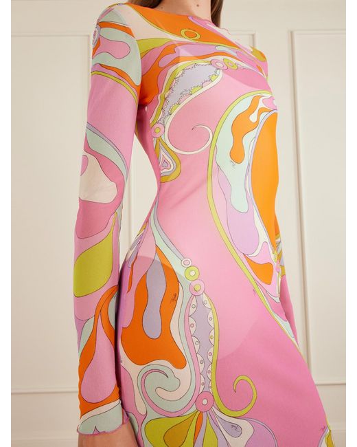 Emilio Pucci Pink Printed Tulle Maxi Dress