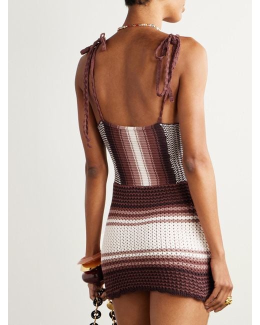 The Attico Brown Minikleid Aus Gehäkelter Baumwolle Mit Streifen