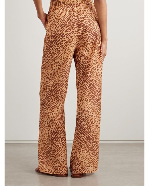 Zimmermann Brown Cascadian Leopard-Print Cotton-Poplin Flared Pants