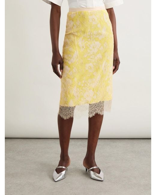 Alexander McQueen Yellow Lace And Silk Midi Skirt
