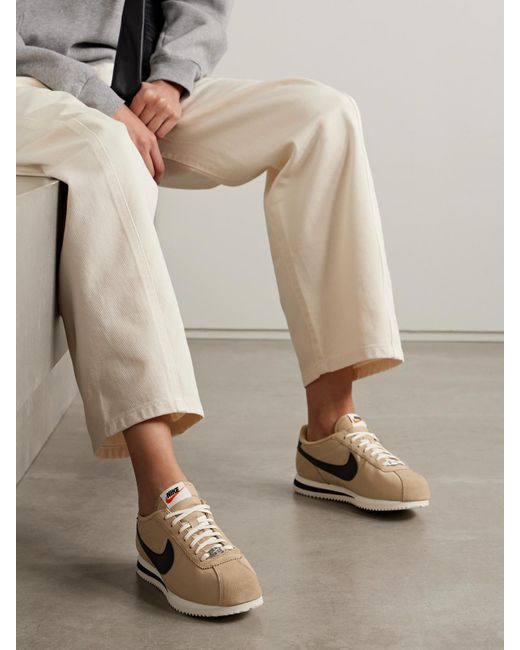 Nike Natural Cortez Leather And Suede-Trimmed Shell Sneakers