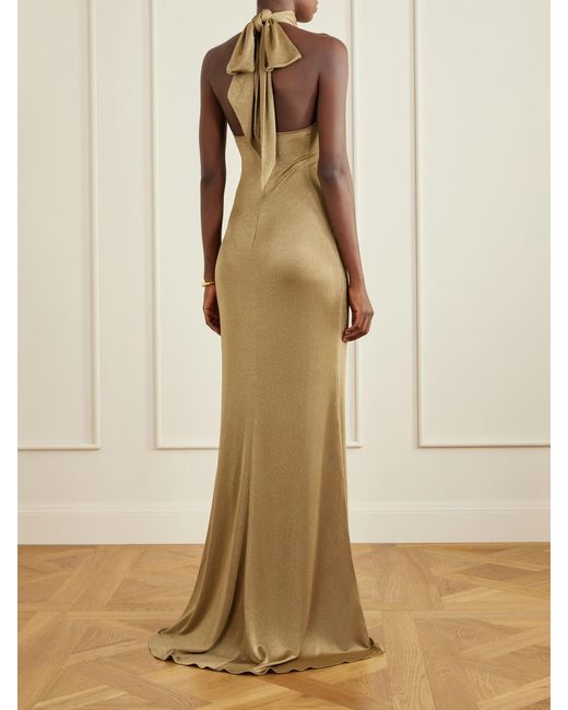 Ralph Lauren Natural Kelsie Metallic Jersey Gown