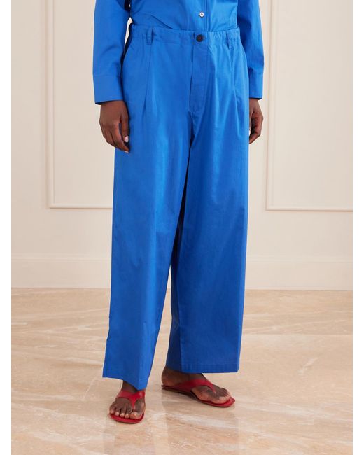 Jamie Haller Blue Lotus Cotton-Poplin Wide-Leg Pants
