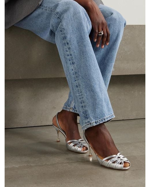 Manolo Blahnik Natural Makanak 70 Metallic Leather Sandals