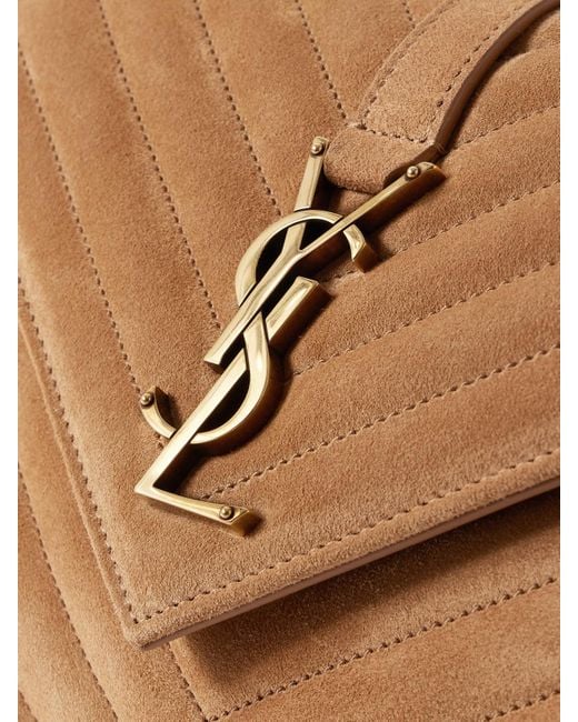 Saint Laurent Brown College Medium Chain Quilted Suede Shoulder Bag