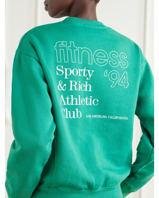 Sporty & Rich Green Fitness 94 Logo-Printed Cotton-Jersey Sweatshirt