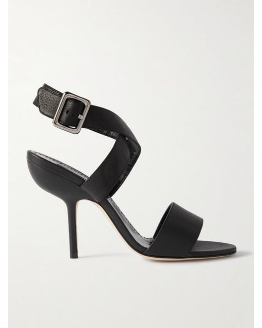 Manolo Blahnik Black Helua 105 Textured-Leather Sandals