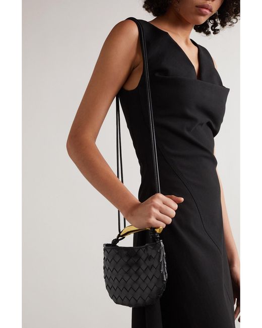 Bottega Veneta Black Sardine Mini Intrecciato Leather Shoulder Bag