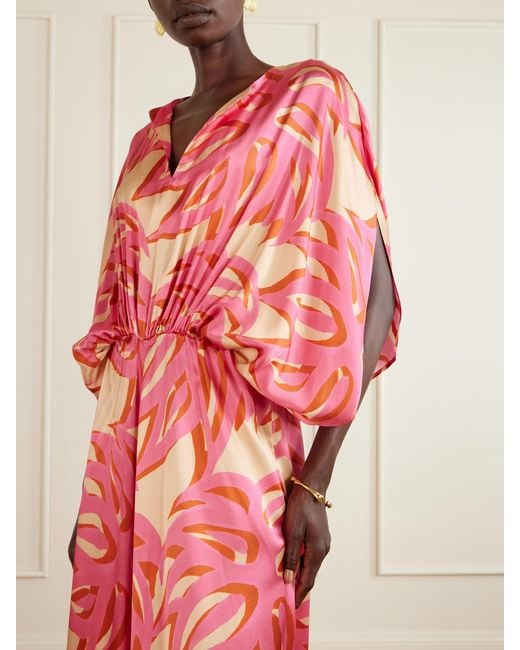 Themis Z Red Ismene Printed Silk-Satin Maxi Dress
