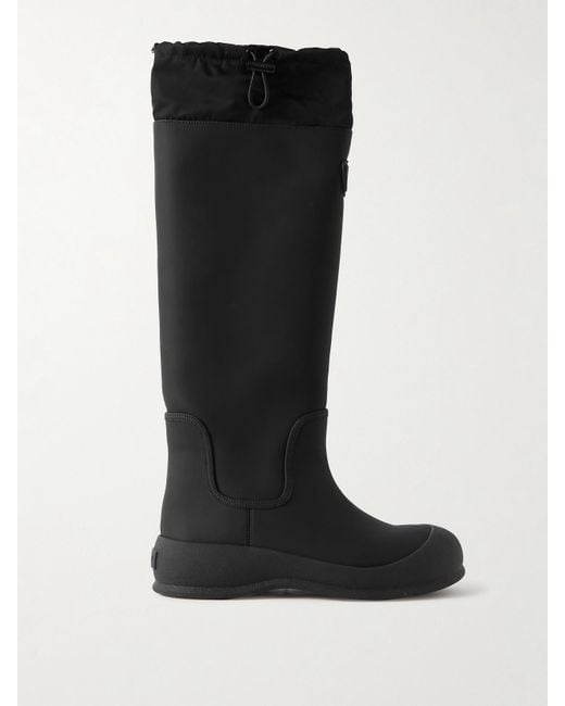 Bally Black Clover Twill-Trimmed Coated-Leather Knee Boots