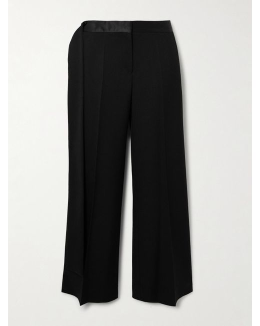 Victoria Beckham Black Gigi Satin-Trimmed Crepe Straight-Leg Pants