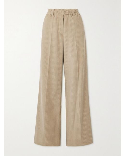Brunello Cucinelli Natural Cotton-Blend Corduroy Wide-Leg Pants