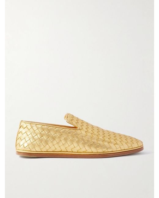Bottega Veneta Natural Sunday Intrecciato Metallic Leather Loafers