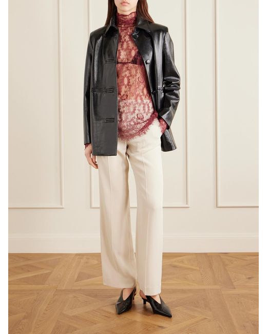 Dolce & Gabbana Red Chantilly Lace Turtleneck Blouse