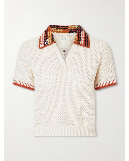 Escvdo Natural Lauri Crocheted Cotton Polo Shirt