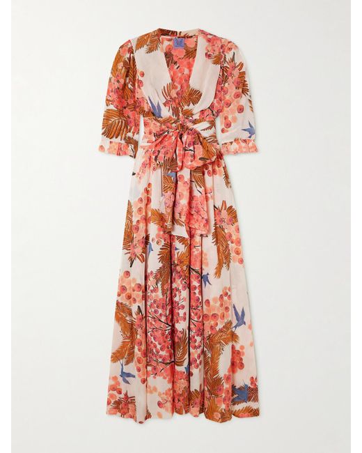 Thierry Colson Red Zorah Printed Cotton-Voile Maxi Dress