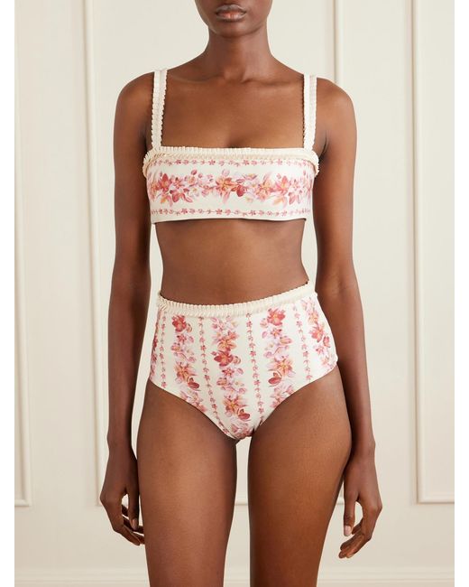 Agua Bendita Pink Nopaul Floral-Printed Stretch Recycled Bikini Briefs