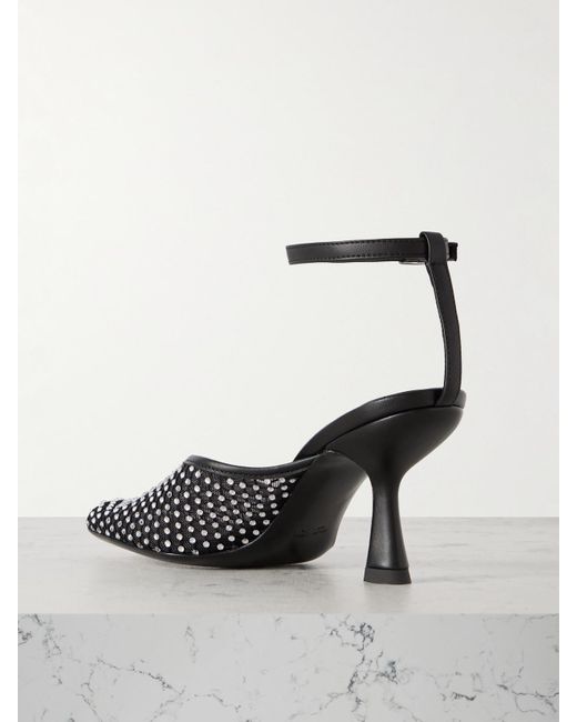 Christopher Esber Black Minette Crystal-Embellished Leather-Trimmed Mesh Pumps