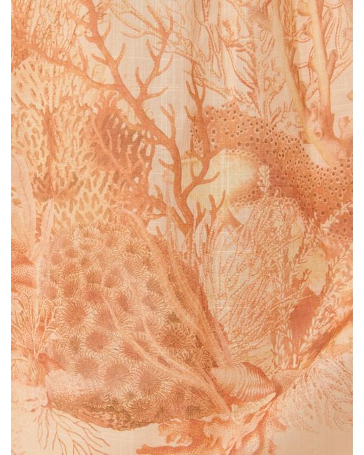 Zimmermann Natural Wanderlust Gathered Printed Cotton-Voile Midi Dress