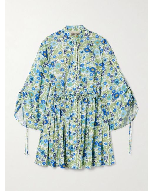 ALÉMAIS Blue Pam Floral-Print Organic Cotton-Poplin Mini Dress