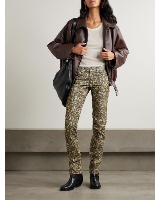 Isabel Marant Natural Ferni Leopard-Print Cotton-Blend Corduroy Slim-Leg Pants