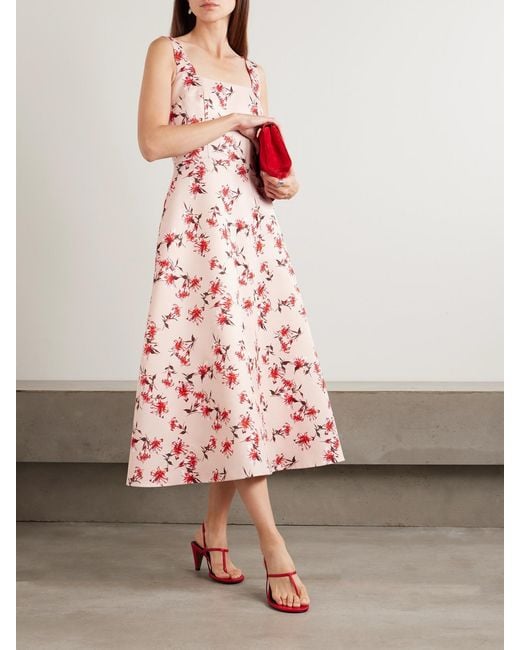 Shiloh Floral-Print Faille Midi Dress Emilia Wickstead en coloris Pink