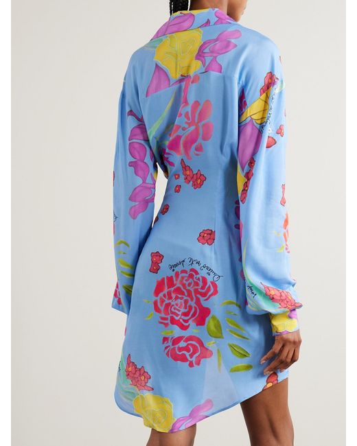 Donde Esteban Blue Cielo Floral-Print Crepe Mini Wrap Dress