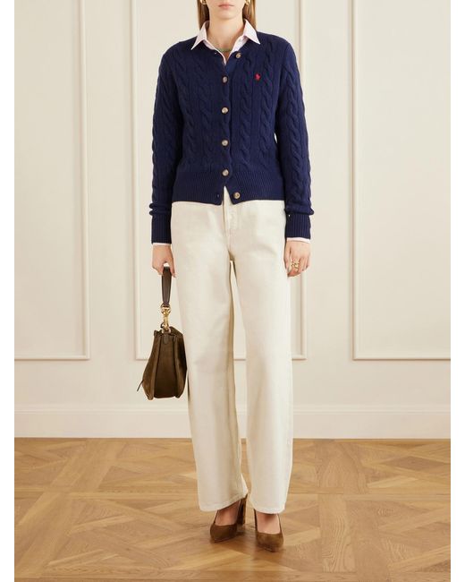 Polo Ralph Lauren Blue Logo-Embroidered Wool And Cashmere-Blend Cardigan