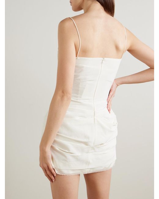 Magda Butrym White Lace-Trimmed Gathered Silk Mini Dress