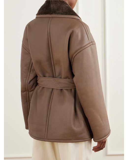 Joseph Brown Manu Belted Shearling-Trimmed Leather Jacket