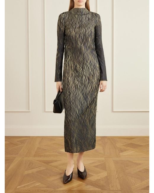 LIBEROWE Green Leighton Plissé Midi Dress