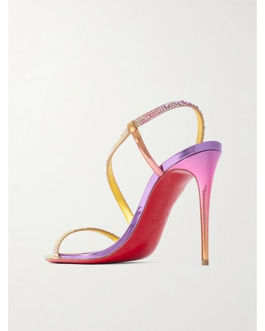 Christian Louboutin Pink Rosalie 100 Crystal-Embellished Metallic Leather Sandals