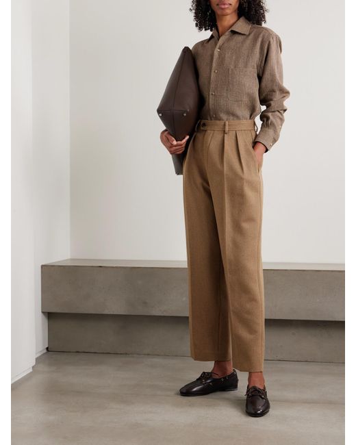 Loro Piana Natural Rodger Pleated Rain System Wool-Twill Tapered Pants