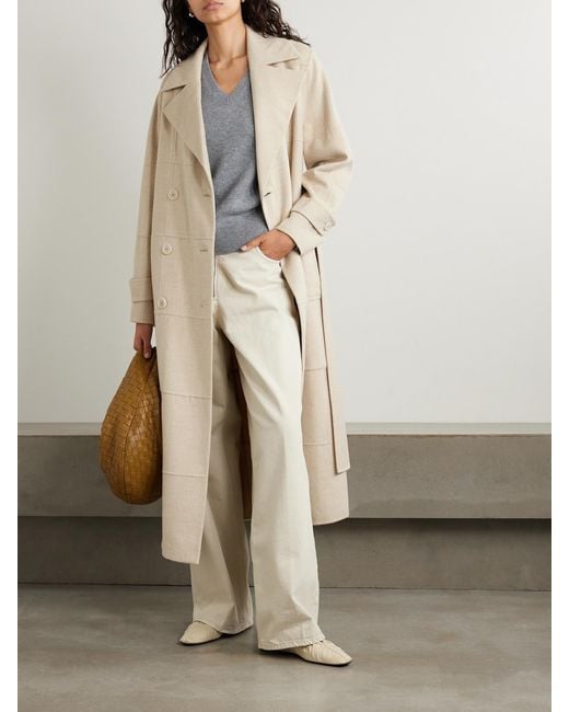 Joseph Natural Merton Belted Paneled Double-Breasted Wool And Silk-Blend Coat