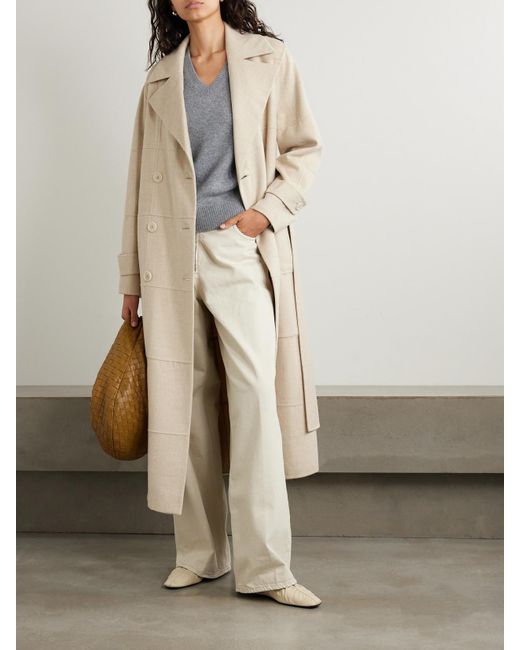 Joseph Natural Merton Belted Paneled Double-Breasted Wool And Silk-Blend Coat