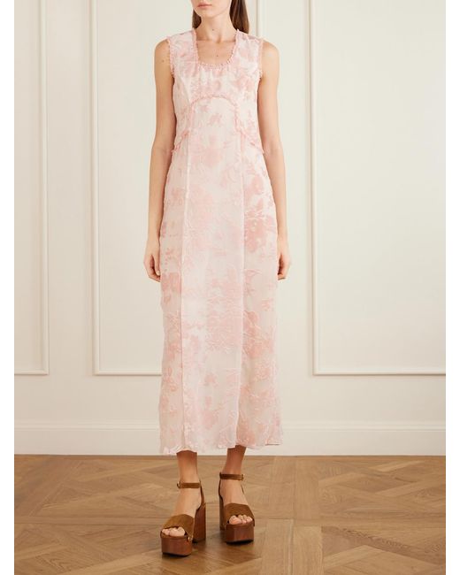 Anna Sui Pink Boudoir Floral Devoré-Velvet Satin Midi Dress