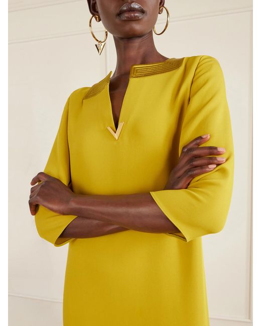 Valentino Garavani Yellow Embellished Satin-Trimmed Silk-Cady Gown