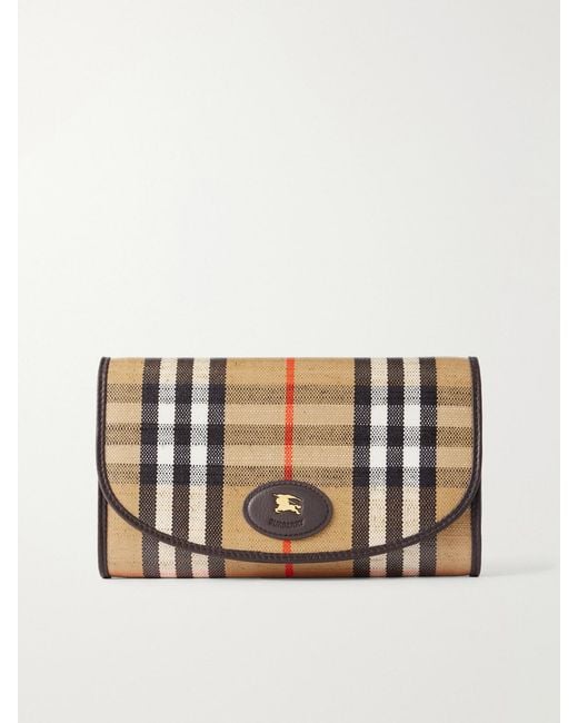 Burberry Natural Leather-Trimmed Checked Coated-Canvas Clutch