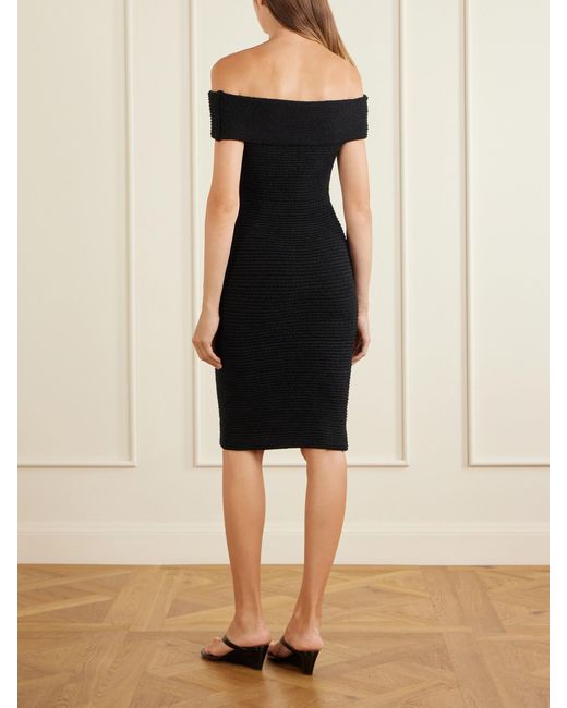 Magda Butrym Black Off-The-Shoulder Knitted Midi Dress