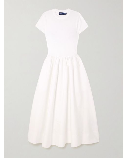 Polo Ralph Lauren White Cotton-Jersey And Poplin Midi Dress