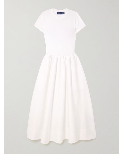 Polo Ralph Lauren White Cotton-Jersey And Poplin Midi Dress