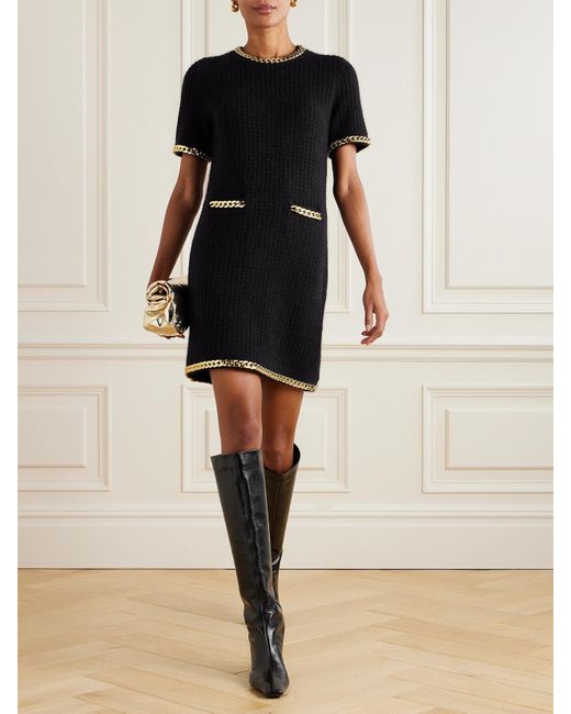 Tory Burch Black Chain-Trimmed Wool-Blend Dress