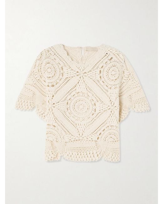 Ulla Johnson Natural Maddalena Scalloped Crocheted Cotton Blouse