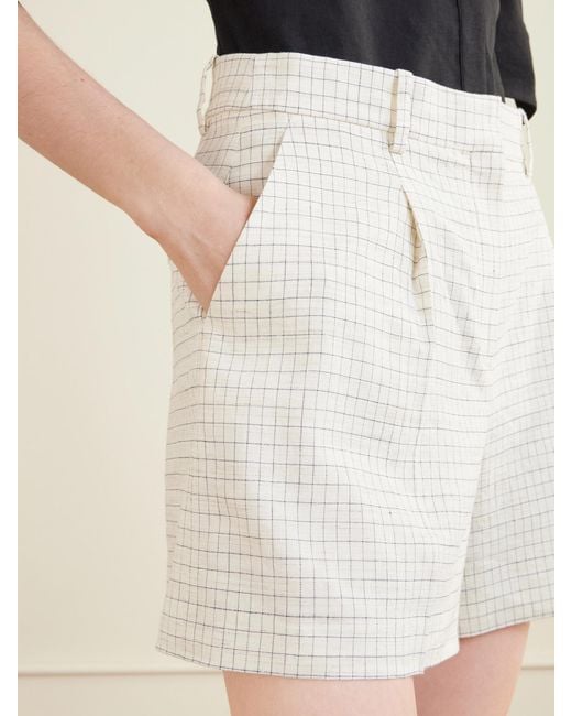 Theory Natural Fluid Checked Linen-Blend Shorts