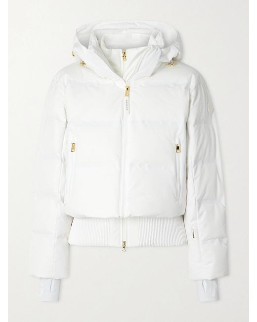 Bogner White Suri Convertible Hooded Fleece-Trimmed Padded Quilted Down Ski Jacket
