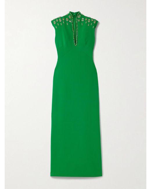 Sabina Bilenko Green Heather Crystal-Embellished Crepe Gown