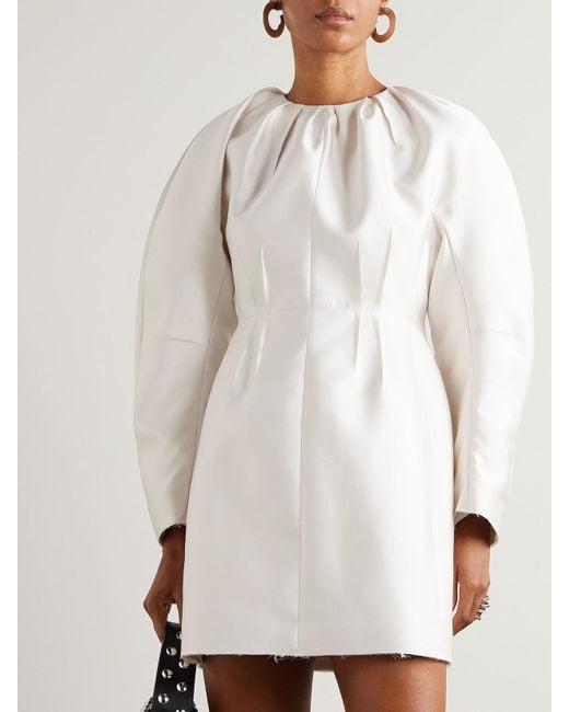 Jil Sander White Frayed Pleated Satin-Twill Mini Dress