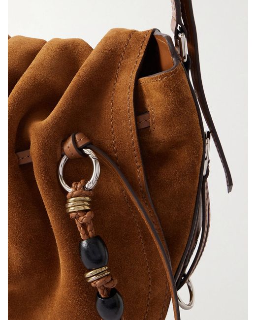 Isabel Marant Brown Bolton Tasseled Leather-Trimmed Suede Shoulder Bag