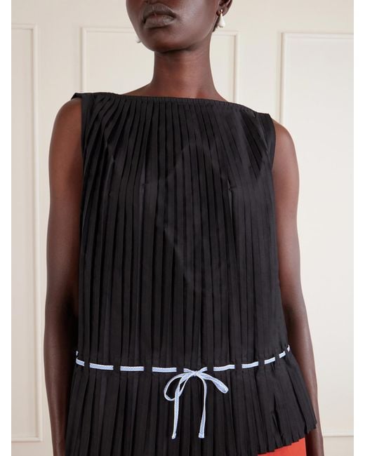 Totême  Black Belted Pleated Poplin Blouse